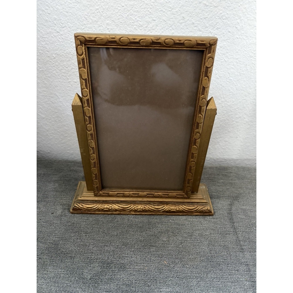 Swivel Picture Frame 5x7" Ornate Carved Gold Wood Art Deco Tilt Back Tabletop